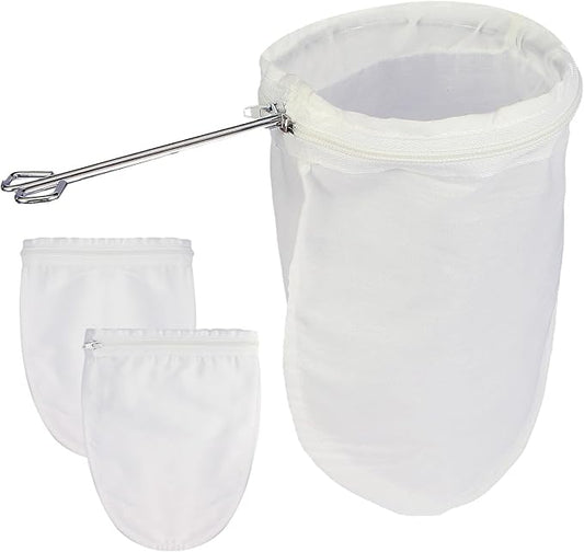 Fine Mesh Strainer, 3Pcs Reusable Cloth Strainer Bags with Stainless Steel Handle, Nut Milk Bag, Juice Strainer for Kitchen