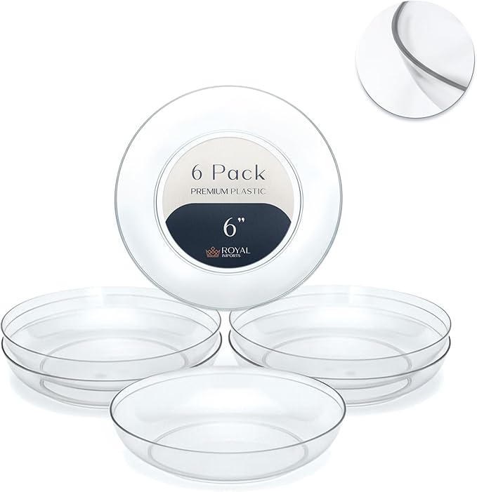 Royal Imports 6" Clear Plastic Saucer Plant Drip Tray, Low Pie Plate, Floral Flower Dish, Wedding, Party, Home and Holiday Decor, 6 Pack