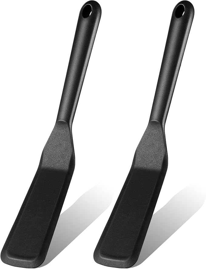 Zopeal 2 Pieces Crepe Spatula Silicone Narrow Skinny Flipper Long Heat Resistant Cooking Pancake Spatula Non Stick for Cooking Egg Burgers Pizza Pancake Steak Omelet(Black)