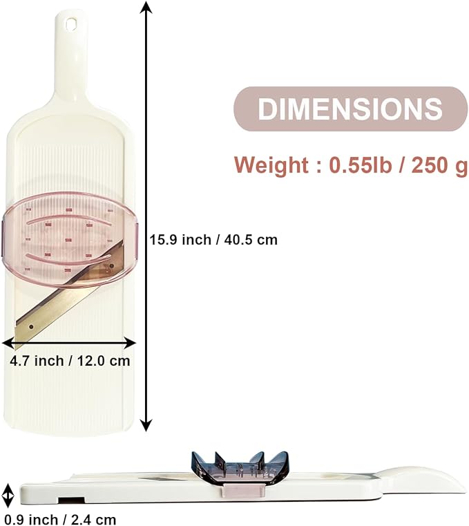 Mandoline Wide Cabbage Slicer 4.7 inches Pink, Julienne Thickness: 0.04 inch (1 mm), with Safety Holder, Made in Tsubame Japan (White)