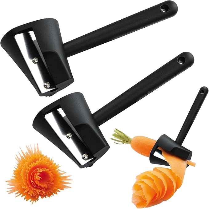 Carrot Peeler 2 Pcs Carrot Curler Black Carrot Spiral Shred Slicer Root Vegetables Fruits Slicer Sharpener Garnishing Tool