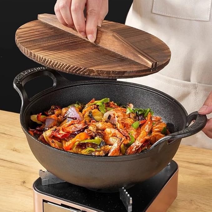11 inch Cast Iron Wok with Handles, Grilling Wok, Use in the Oven, on the Stove, or on the Grill (11 inch)