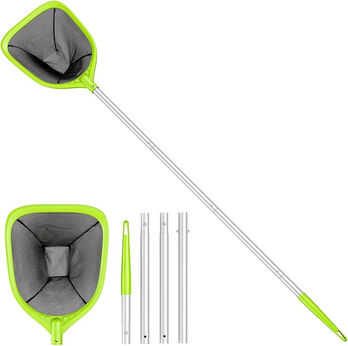 Swimming Pool Skimmer Net 57 inches, Leaf Rake Net with 4 Section Telescopic Aluminum Pole for Fast Cleaning Ponds, Hot Tub, and Spas, Pool Cleaner Supplies and Accessories