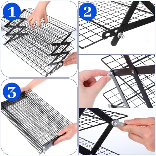 Sibba 4 Tier Collapsibl Cooling Rack, Adjustable 4 Setting Design Stainless Steel Baking Rack Stackable Roasting Cooking Drying Wire Cooling Racks for Cookies Baking Gifts for Women, Black