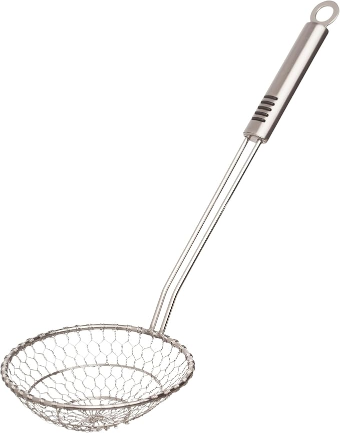 Helen's Asian Kitchen Spider Strainer, 5-Inch, All Stainless Steel Mesh Basket And Handle, For Noodles, Dumplings, Wontons, Deep Frying, And Draining Tasks