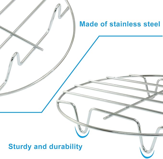 3 Pcs Air Fryer Rack Set, 20cm/7.87 Inch Multi-Purpose Stainless Steel Cooking Steaming Cooling Racks with Stand Holder for Air Fryer, Pressure Cooker, and Cooker Canning