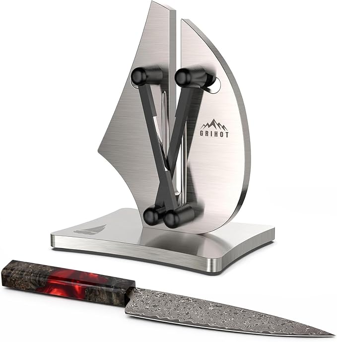 VN3 Professional Knife Sharpener | 3-Action Streamlined Sailboat Design for Effortless Knife Sharpening - The Ultimate Tool for Precision 11 to 21 Degree Angles (Upgrade Stainless Steel)