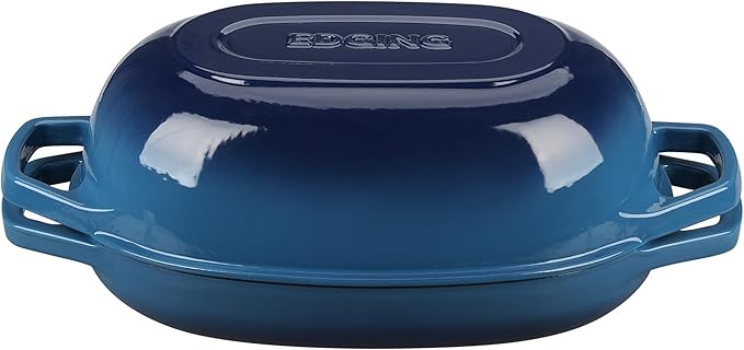 Enameled Cast Iron Oval Dutch Oven Pot with Lid, Dutch Oven for Sourdough Bread Baking, Bread Oven, Bread Dutch Oven, Oval Bread Pan, 5qt, Lake Blue