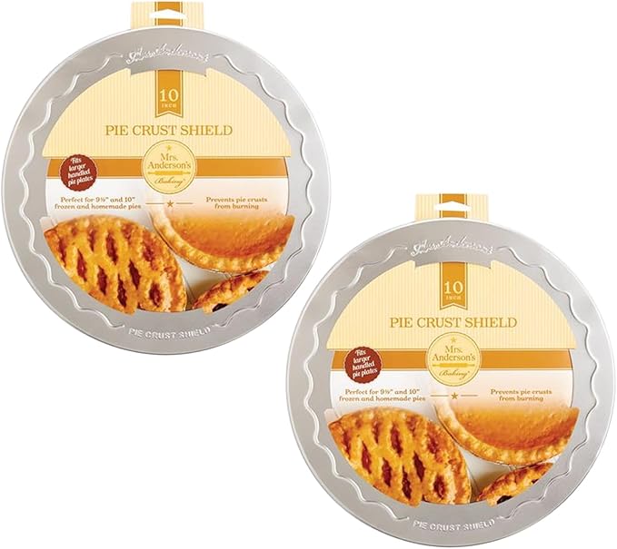 Mrs. Anderson's Baking Pie Crust Protector Shield, Set Of 2, Fits 9.5-Inch And 10-Inch Pie Plates, Prevents Over-Browning And Spills