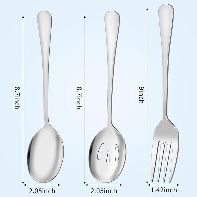 6PCS Serving Spoons and Forks Set- Solid Spoon x 2, Slotted Spoon x 2, Solid Fork x 2, 8.66inch Stainless Steel Serving Utensils for Buffet Party Dinner Banquet Cooking Kitchen
