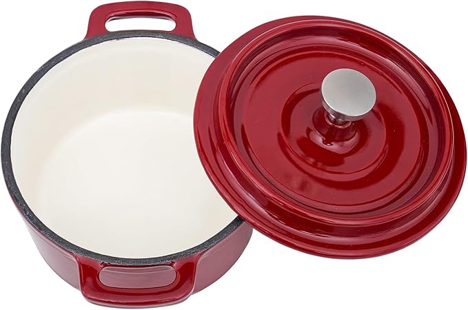 Mini Cocotte 16 oz Mini Dutch Oven 0.5 qt. Cast Iron Garlic Roaster for Oven Garlic Confit Pot Ramekins with Lids Oven Safe Set of 2, Red