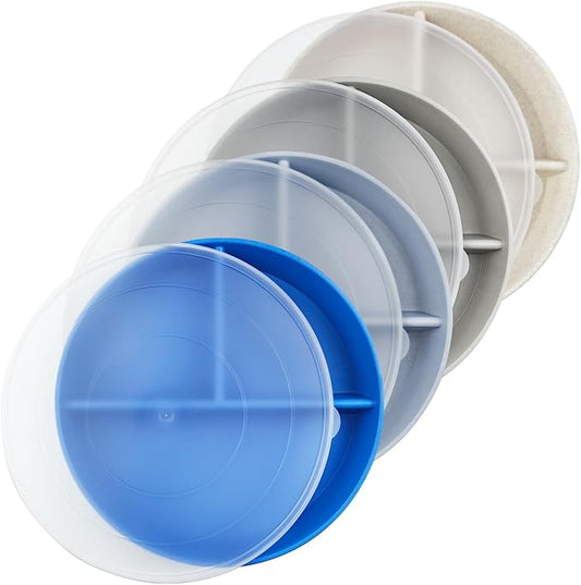 greenandlife 9 Inch 4PCS Divided Plates with Lids, Portion Control Plates for Kids Adults, Dishwasher Microwave Safe Compartment Plate, Unbreakable Lightweight Reusable Wheat Straw Plate, Blue