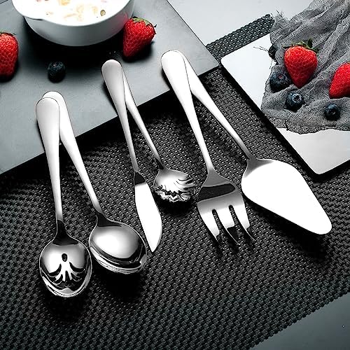 Berglander Silverware Serving Set 6 Pieces, Stainless Steel Serving Spoons Set, Flatware Serving Set, Serving Utensils Set Easy to Clean and Dishwasher Safe