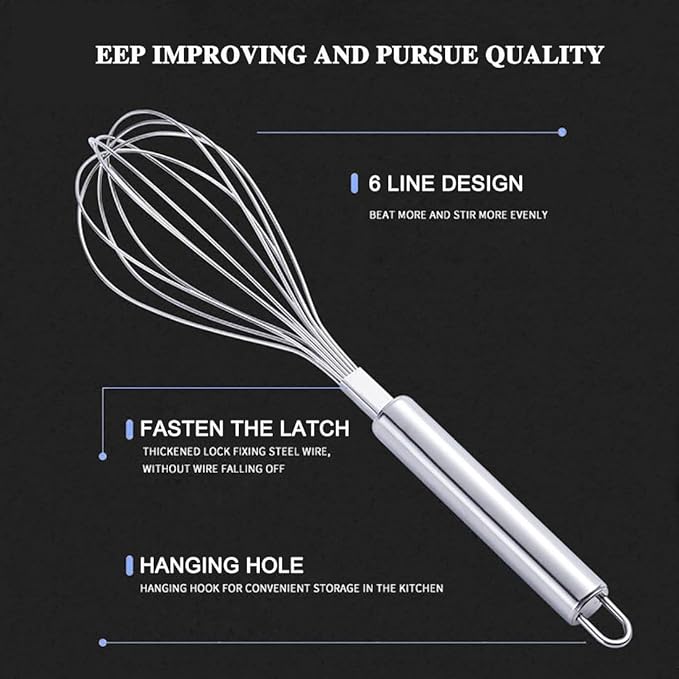 Whisks for Cooking, Wisking Tool 2 PCS, Metal Whisk Set for Non-Stick Cookware, Balloon Egg Beater Perfect for Blending, Whisking, Beating, Frothing & Stirring-Easy to Use and Clean (11.81"&9.84")