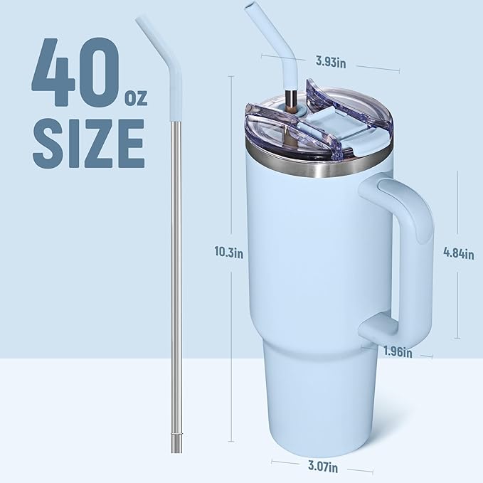 COKTIK 40 oz Tumbler With Handle and Straw, Insulated Tumbler With Leakproof Lids, Stainless Steel|BPA-Free, Cold for 24 H (Silent Sky)