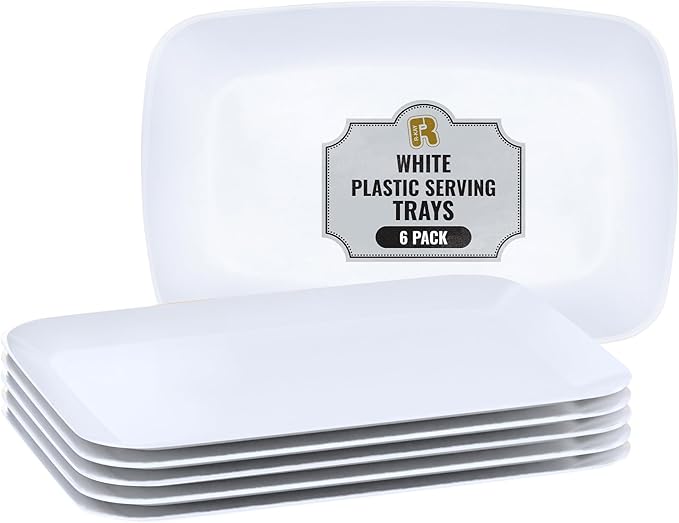 R-kay 6 Pack White Serving Tray - 12.75 x 8.25 Trays for Serving Food - Heavy Duty Platters for Party - Premium