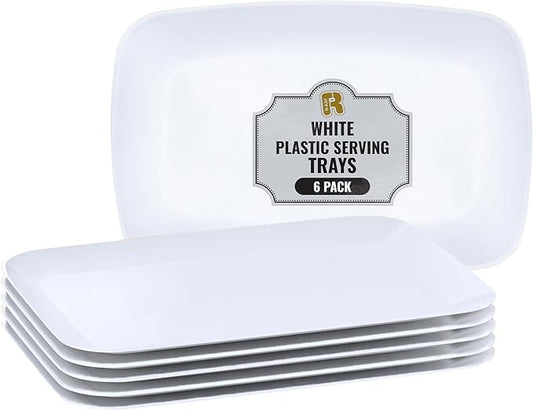 R-kay 6 Pack White Serving Tray - 12.75 x 8.25 Trays for Serving Food - Heavy Duty Platters for Party - Premium