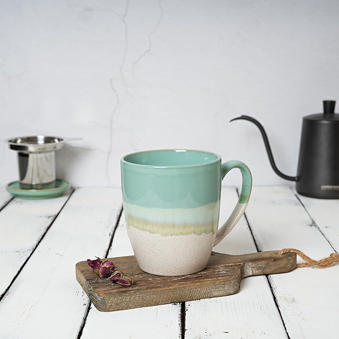 Bosmarlin Ceramic Tea Cup with Infuser and Lid, 16 Oz, 5 Colors to Choose, Dishwasher and Microwave Safe, Reactive Glaze, Steeping Tea Mug with Strainer (Mint Green)