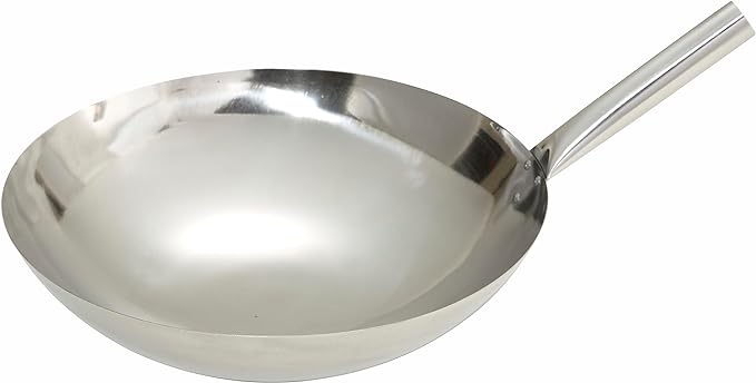Winco Stainless Steel Wok with Riveted Joint Handle, 16-Inch