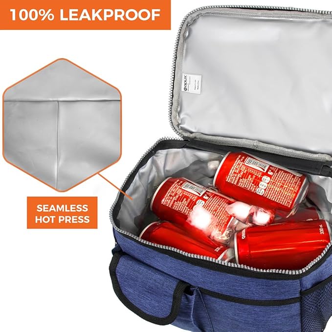 opux Insulated Lunch Bag for Men Women, Leakproof Heather Navy Lunch Box for Work, Portable Soft Lunch Cooler Bag with Shoulder Strap, Adult Lunchbox Lunch Pail for Kid Boy Girl School, 14 Can/8L