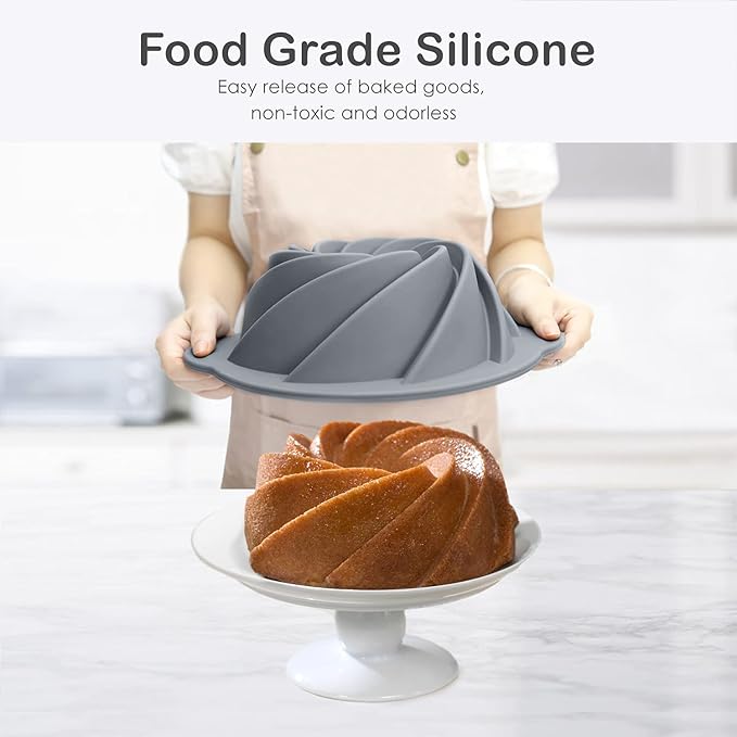 Bunte Cake Pan, Non-Stick 10-Inch Angel Food Cake Pan, Silicone Cake Mold with Metal Reinforced Frame More Strength for Long-Lasting Performance