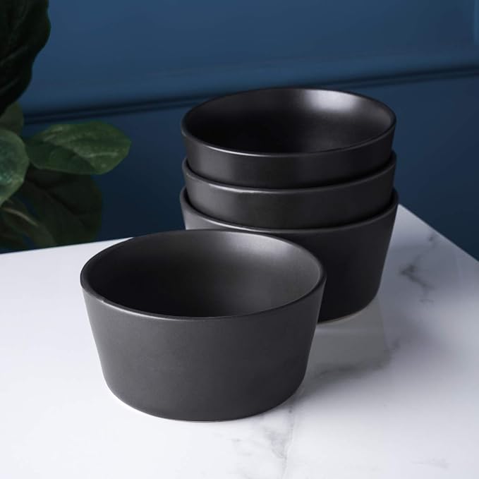 Stone Lain Stoneware Bowls Set, Matte Black, 4 Count (Pack of 1),22.5 fl oz