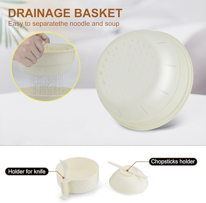 Ramen Bowl Set, Ramen Cooker 33 oz, Ramen Bowls with Chopsticks and Spoon, Microwave Pasta Cooker, College Dorm Essentials for Girls Guys (White)