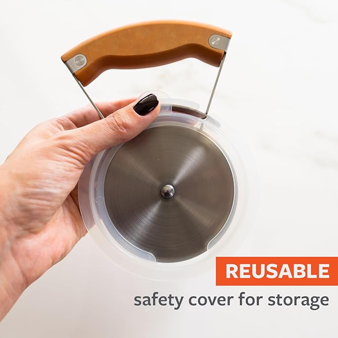 Full Circle Slice, Stainless Steel Precision Pizza Wheel with Safety Cover, Innovative Rotating Handle for Better Leverage, Dishwasher Safe