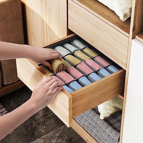Joyoldelf Sock Drawer Organizer Divider Underwear Organizer 24-cell Fabric Dresser Drawer Organizers Storage Boxes for Socks Lingerie, Handkerchiefs, Ties 4 Pack (Grey)