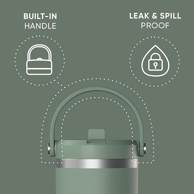 Hydrapeak Nomad 32 oz Tumbler with Handle and Straw Lid, Leakproof, Double Insulated, 32oz Cup, Stainless Steel | Sage Leaf