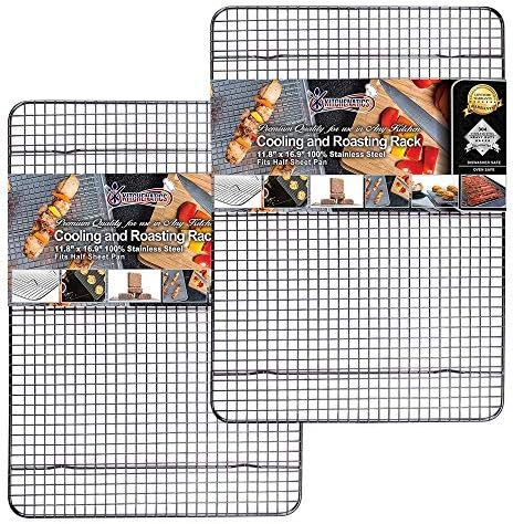KITCHENATICS Half Sheet Cooling Rack Stainless Steel Oven Safe Set of 2