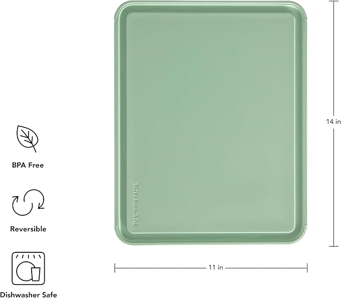 KitchenAid Classic Plastic Cutting Board with Perimeter Trench and Non Slip Edges, Dishwasher Safe, 11 inch x 14 inch, Green