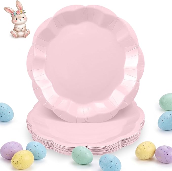 30pcs Pink Plates, 7inch Scalloped Pink Paper Plates Disposable Pink Dessert Cake Plate Small Party Plate for Wedding, Easter Party, Baby Shower, Bridal Shower, Mother's Day