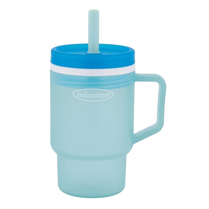 Infantino My 1st Tumbler, Durable Plastic Sippy Cup with Silicone Leak-Resistant Straw & Handle, for On-the-Go, BPA-Free Transition Cup, Moody Blue