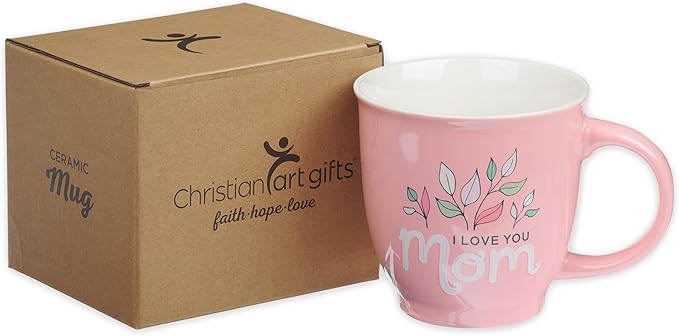 Christian Art Gifts Large Ceramic Inspirational Scripture Coffee & Tea Mug for Mothers: I Love You Mom, Microwave/Dishwasher Safe, Cute Encouraging Drinkware Cup for Women, White/Pink Floral, 14 oz.