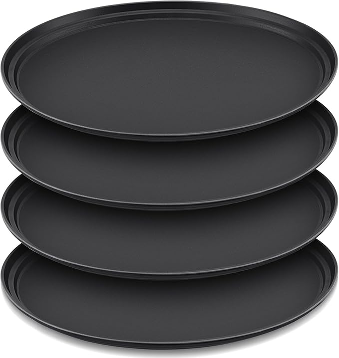 4 Pcs Restaurant Serving Trays PP Plastic Non Slip Rubber Lined Large Oval Tray for Kitchen Dining Room Cafeterias Fast Food Service (24 x 29 Inch,Black)