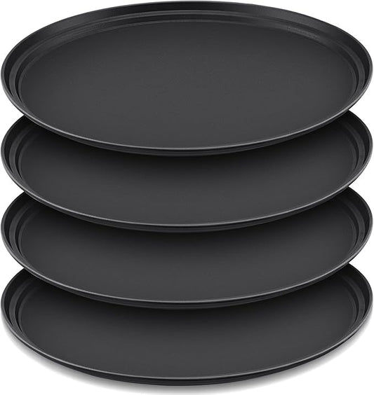 4 Pcs Restaurant Serving Trays PP Plastic Non Slip Rubber Lined Large Oval Tray for Kitchen Dining Room Cafeterias Fast Food Service (24 x 29 Inch,Black)