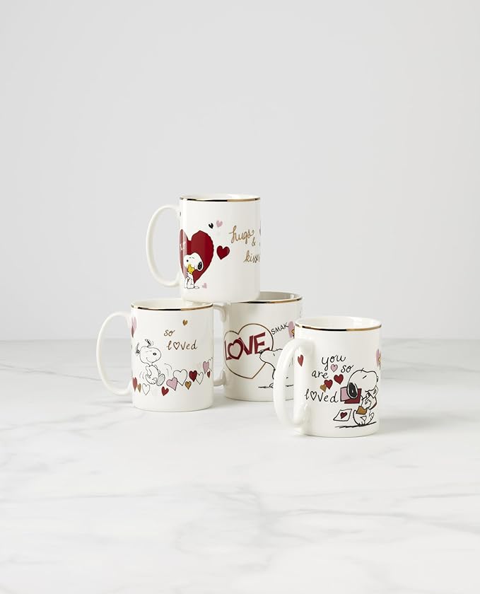 Lenox 897219 Snoopy Valentines Day Mugs, Set of 4, Assorted