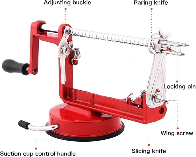 Apple Peeler Corer, 5 In 1 Apple Peeler Slicer Corer with Stainless Steel Blades and Powerful Suction Base for Apples and Potatoes(Ruby)