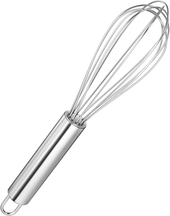 Stainless Steel Whisk Professional Whisk for Kitchen Cooking Ergonomic Handle Dishwasher Safe Perfect for Blending, Whisking, Baking, Beating (8 inches Silver)