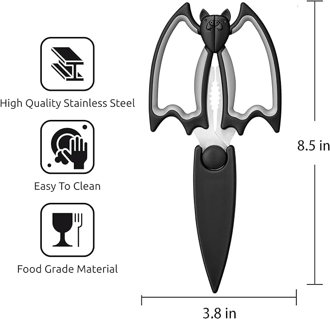 Kitchen Scissors All Purpose 2 Pack - Halloween Goth Cute Kitchen Shears - Heavy Duty Stainless Steel Cooking Shears for Cutting Meat, Food, Poultry - Featuring a Magnetic Protective Sheath