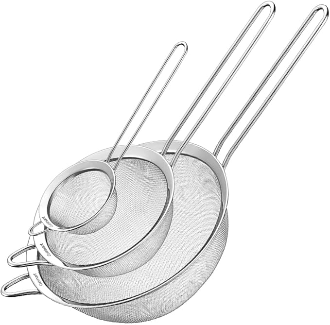 Cuisinart Mesh Strainers, 3 Count Stainless Steel Mesh Strainers for Kitchen, Fine Mesh Kitchen Strainer Set for Sifting, Straining & Cooking, Silver, CTG-00-3MS