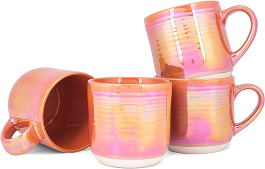 Elanze Designs Glossy Reactive Glaze Large 17 Fluid Ounce Everyday Kitchen Food Grade Ceramic Stoneware Coffee Mug Cup with Comfort Curved Handles, Set of 4, Burnt Orange
