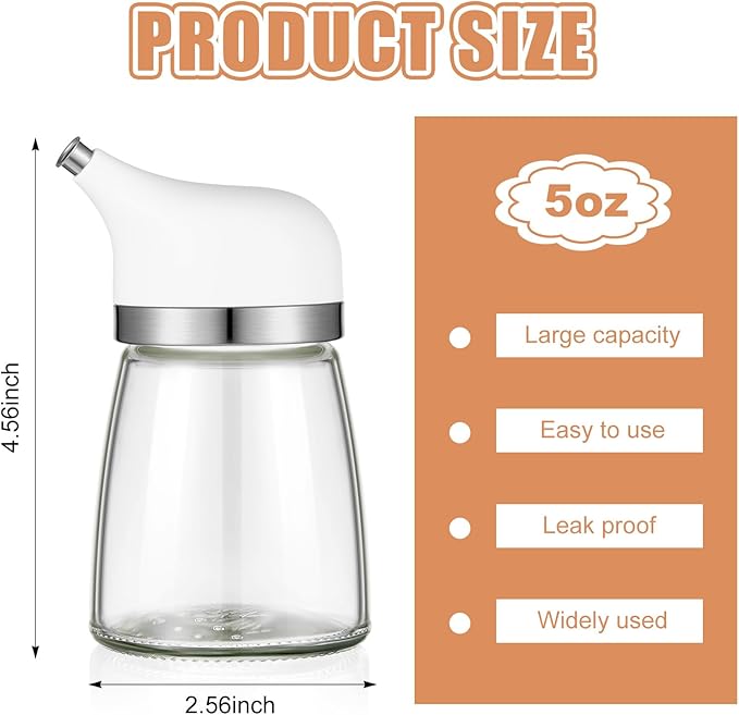 1 Pcs Dispenser Set 5 oz, White Glass Soy Sauce Dispenser, Small Olive Oil and Vinegar Bottles, Soy Sauce Bottle, Non Drip Spout Cruet Bottle Container for Kitchen Cooking