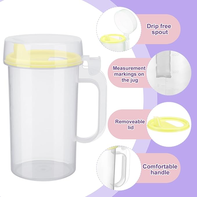 6 Pack Early Learning Kids Easy Pouring Mini Pitchers Clear Plastic Pitcher with Lid and Handle Easy Pour Bottles 16 Oz. Jugs with Lids for Classroom Nursery Home (Pastel)