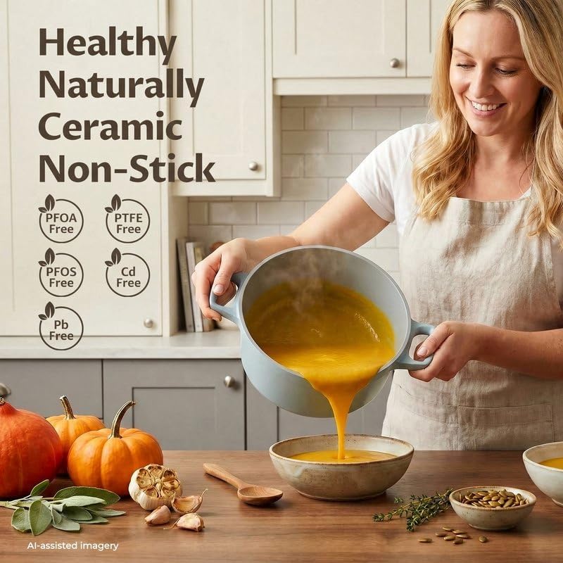 BEZIA 5.7 QT Lightweight Ceramic Nonstick Dutch Oven with Lid, Stock Pot