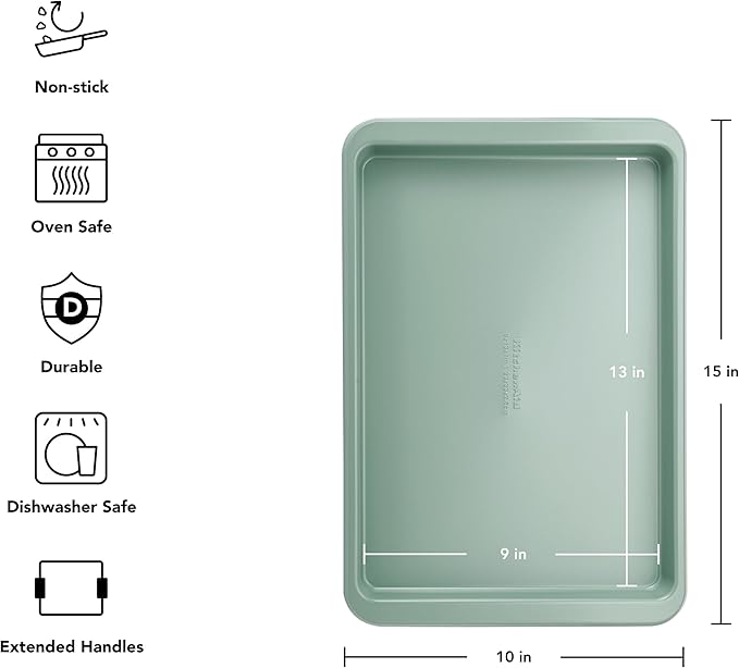 KitchenAid Nonstick Swiss Engineered Aluminized Steel Baking Sheet, Dishwasher Safe, 9 x 13 Inch, Cardamom