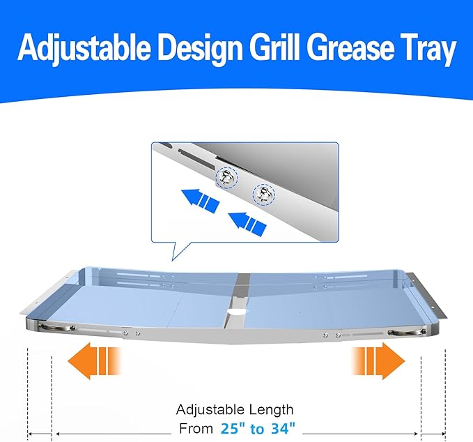 Grill Grease Tray Replacement for Dyna Glo with Catch Pan, Universal 25"-34" Adjustable Drip Pan Replacement for 4/5/6 Burner Gas Models from Nexgrill Charbroil Kenmore Expert Grill BHG Grease Tray