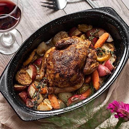 Granite Ware 13" Oval Roaster with Lid – Enameled Steel, Oven Safe to 932°F – Ideal for Roasting, Baking & Sourdough Bread – Self-Basting Cover, Dishwasher Safe, 7 lb Capacity