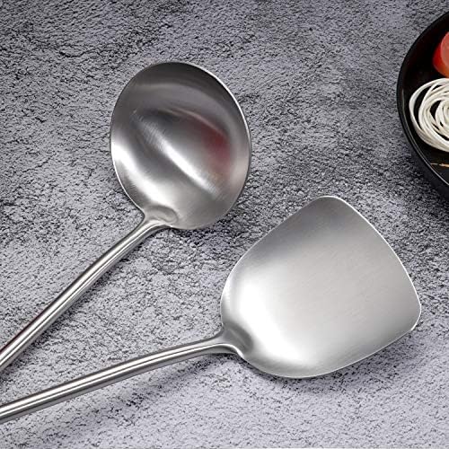 AOOSY 2 Pcs Wok Spatula & Ladle Set, 304 Stainless Steel Cooking Utensils